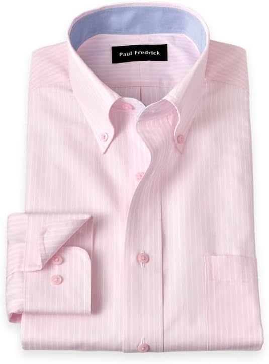 Paul Fredrick Men's Classic Fit Non-Iron Cotton Stripe Dress Shirt