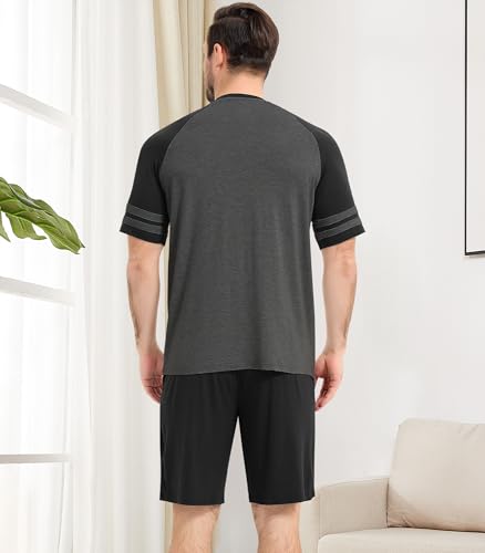 Image of NACHILA Men's Bamboo Viscose Pajamas Set Raglan Short Sleeve Shorts Pjs