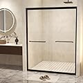 44-48" W x 72" H Semi-Frameless Double Sliding Shower Door, Tempered Glass Adjustable Width, Explosion-Proof Film, Walk-in Shower Compatible, Matte Black