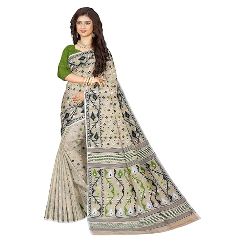Image of Mayabi Women's Dhakai Jamdani Cotton Silk Saree Traditional Bengali Tant Korat Work, Without Blouse Piece