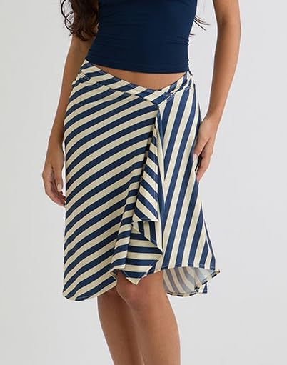 Women Y2k Striped Midi Wrap Skirt Casual Asymmetrical Low Waist Flowy Long Skirt Streetwear4