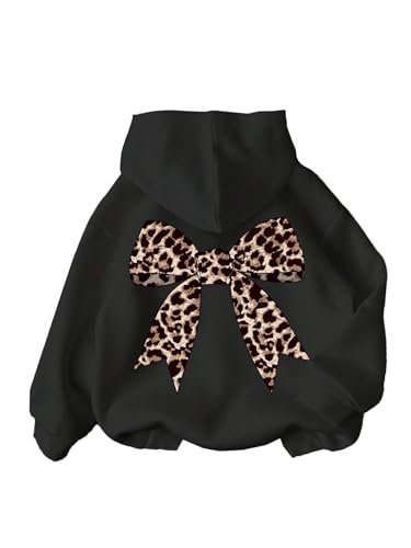 Milumia Girl's Leopard Bow Knot Print Hoodies Long Sleeve Loose Fit Sweatshirt