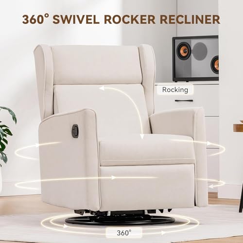 Image of COMHOMA Rocking Recliner Chair Swivel Glider Beige