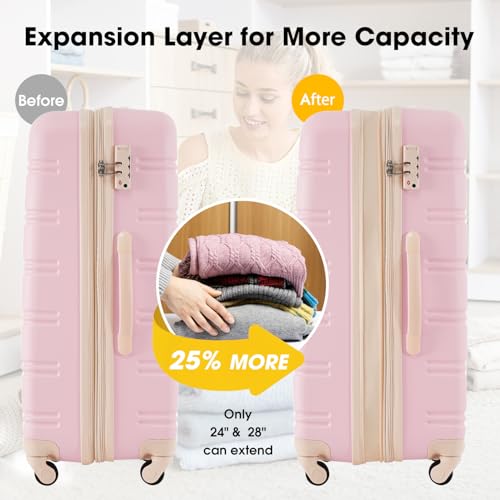 Luggage Set 2 Piece Suitcase Sets with Spinner Wheel,Lightweight Hardside Expandable Travel Laggage with TSA Lock,Suitcase with Travel Bag (Light Pink, 20" + 28")4