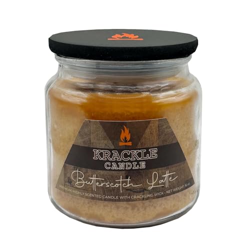Image of Krackle Candle | Butterscotch Latte | 16 oz Scented Candle with Natural Crackling Wooden Wick | Poured in the USA | Butterscotch & Roasted Coffee Bean Fragrance