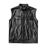 Herren-Motorradweste, Rindsleder, echtes Rindsleder, ärmellos, Motorradweste, schmale Passform, Reitclub-Oberteil, Schwarz , L