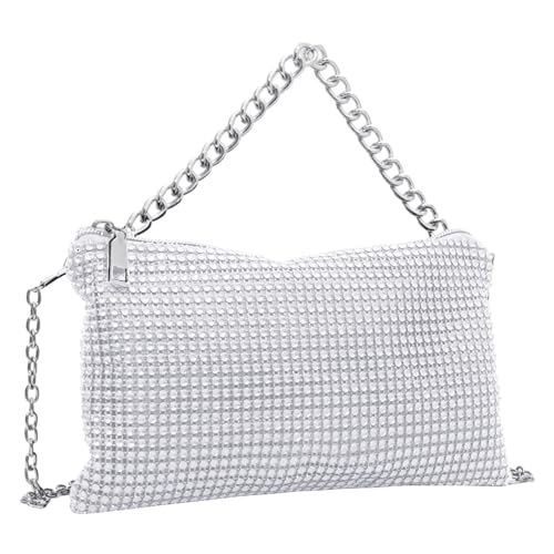 NyxSeat 1 bolso de mano de plata con cristales y cadena desmontable, ideal para fiestas, bodas y otras ocasiones, verde