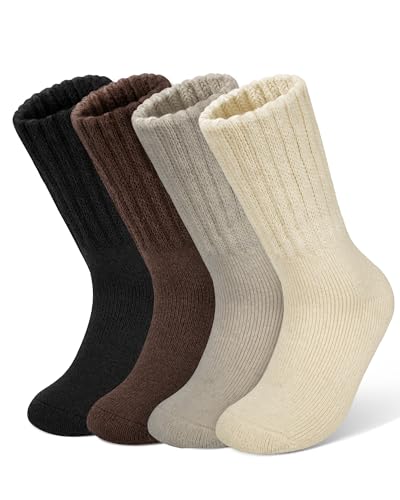 Tialfas Calcetines Térmicos Para Mujer, 4 Pares de Calcetines Cálidos Invierno Manga Extendida Gruesa Acogedora y Transpirable Para Senderismo Nieve Trabajo Y Clima Frío