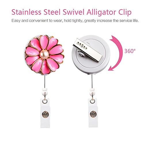 Qinsuee Retractable Badge Holder, Id Badge Reel With Pearl, 3 Pack (Pink) #TOP3