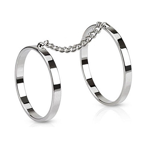 Bungsa® Bague centrale avec 2 anneaux en rhodium plaqué platine (bague d'orteil, bijou d'orteil, bague d'orteil, bague de nail, anneau de centre, anneau d'ongle flexible, réglable).