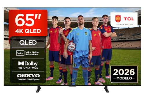 TCL 65A400 Televisor 65 Pulgadas QLED 4K Smart TV, 144Hz, Direct LED, Onkyo 2.0, Dolby Vision & Atmos, HDR10+, Manos Libres, Google TV, Apple AirPlay 2