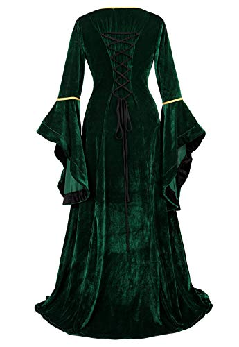 Renaissance Dress Medieval Costume Women Halloween Costumes Midevil Faire Gothic Gown Black Green-S #TOP2