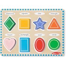 Melissa & Doug Shapes Wooden Chunky Puzzle 8 pcs Color Matching Shape Sorter Toys for Toddlers Ages 2+ FSC Certified