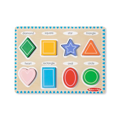 Melissa & Doug Shapes Wooden Chunky Puzzle (8 pcs) Color Matching Shape Sorter Toys for Toddlers Ages 2+ - FSC Certified