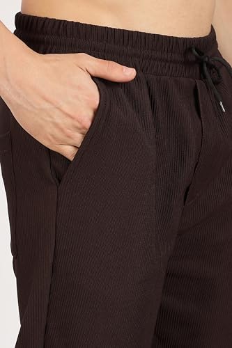 Image of Men's Regular Fit Textured Trousers with Elastic Waistband & Drawstring Closure - Casual & Smart Everyday Pants