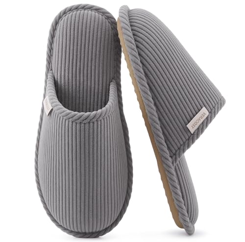 VeraCosy Women's Corduroy Scuff Slippers Gray Whisper,5-6 US