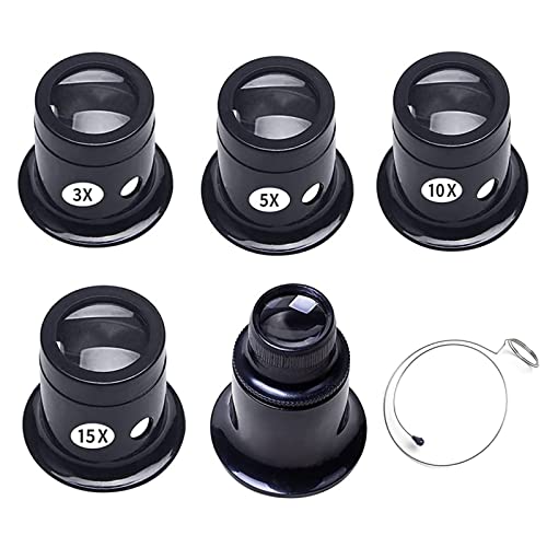 Btzthm 5 Pièces Loupes d'Horloger de Différentes Forces, Montre Horloge Réparation Loupe Kits, Ensemble de Loupes d'Horloger, 3X / 5X / 10x / 15x / 20x, pour Les Horlogers, Les Bijoutiers