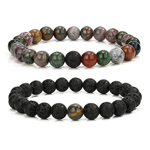 Caiyao Conjunto de pulseiras combinando para casais, contas de pedra vulcânica, pulseiras de distânc
