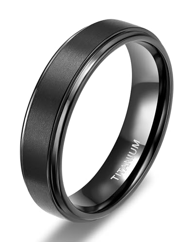 TIGRADE 4mm 6mm 8mm 10mm Black Titanium Rings Wedding Band Matte Comfort Fit for Men Women Size 3-15, Black 6MM, Size 10