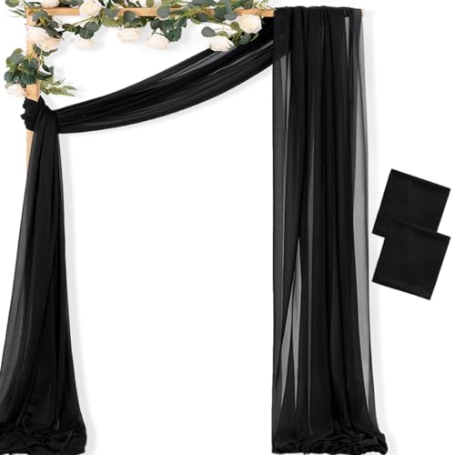 Image of MLMC Black Wedding Arch Draping Fabric 2 Panels 29 inch x 20 FT Extra Long Gauze Drapes Sheer Backdrop Curtains 6.6 Yards Outdoor Drapery Panels for Wedding Ceremony Party Ceiling Decoration