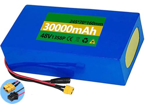 bateria Litio 48v bateria Bicicleta 48V 30Ah Batería de Litio para Bicicleta eléctrica para 1000W 800W 750W 500W 350W Motor de Bicicleta con Cargador 54,6 V 3A y BMS 48V 30Ah, XT60+SM