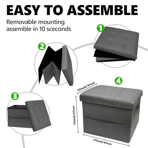 Image of ALASDO Storage Ottoman Footrest Stool Small Ottoman with Storage Foldable Ottomans Foot Rest Footstool Bench for Living Room 17x13x13inches Grey
