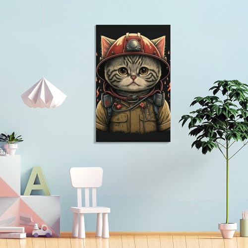 Toile Chat Pompier36 POLIUAWS Tableau Décoration Maison 30x45 cm - 2