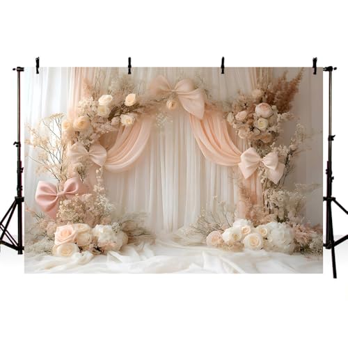 AIBIIN Toile de fond pour photographie avec nœud rose - Pour anniversaire, mariage, maternité, portrait, accessoires photo