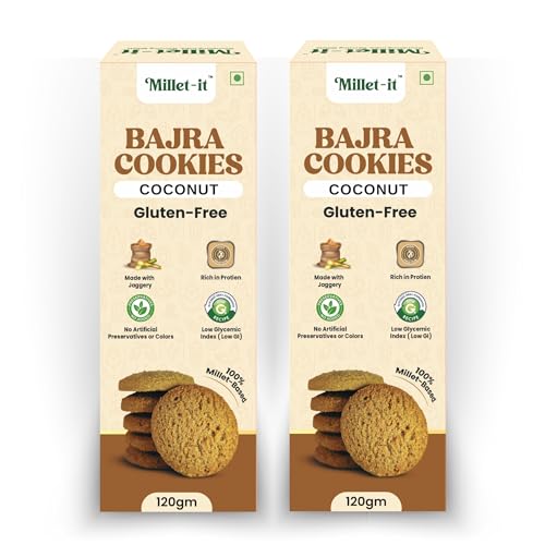 Image of Millet-it Bajra Coconut Cookie|Gluten Free Cookies|Millet jaggery Cookies|Sugarfree|Protien rich|Mineral rich|Kids & Adult (120gmx2) Pack of 2