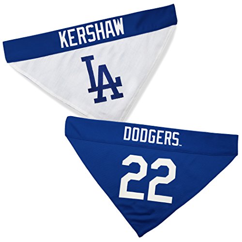 Image of MLBPA Reversible Dog Bandana - Clayton Kershaw #22 Pet Bandana - MLB Los Angeles Dodgers Home & Away Bandanna, Small /Medium