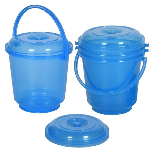 Image of Urbane Home Pack of 4 Bucket | Bathroom Bucket | Utility Bucket for Daily Use | Water Storage Bucket | Bathing Bucket with Handle & Lid | 13 LTR | SUPER-013 | Transparent Blue