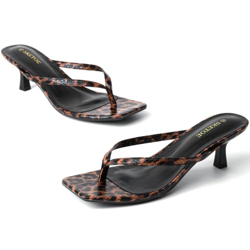 Image of Kitten Heels for Women Square Toe Sandals Flip Flop Heels Thong Sandals Comfortable Summer 2 Inch Heels Sandals