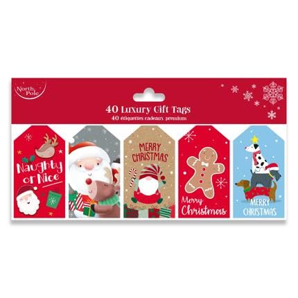 Eurowrap X34520GTC Geschenkanhänger, Weihnachten, 5 verschiedene Designs, niedliche Designs, 40 Stück
