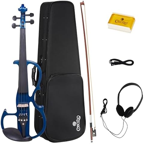 Cecilio 4/4 Electric Silent Violin in Blue Metallic Cover