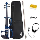 Cecilio 4/4 CEVN-2BL Electric/Silent Violin with Ebony Fittings in Blue Metallic Varnish (Full Size) β Ideal for Practice and Performance
