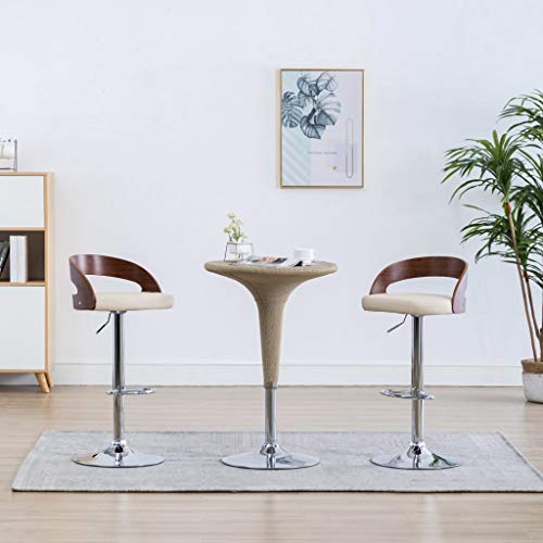 SooIarix Juego de 2 taburetes de bar de piel sintética con marco de madera curvada, altura regulable, giratorio 360 grados, marco de metal estable, para cocina, comedor y bar