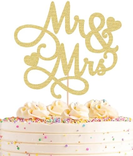 Mr and Mrs Cake Topper - Gold Glitter Wedding Cake toppers Decora...