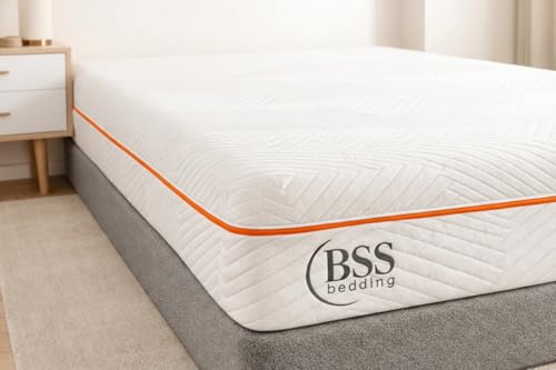 BSS BEDDING Elite - Colchón de espuma fría (140 x 200 cm, altura de 22 cm, colchón de 7 zonas con espuma viscoelástica y funda extraíble con cremallera, transpirable, dureza H3/H4)