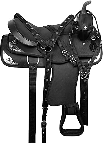 Western Horse Selle synthétique Pleasure Trail Barrel Racing Tack Set Noir 25,4 cm à 45,7 cm