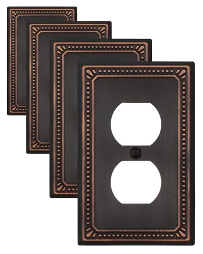 ZILLSEA Metal Wall Plates Switch Plates and Outlet Covers Decorative Pearl Design (1 Duplex 4PK Aged Bronze Midsize)