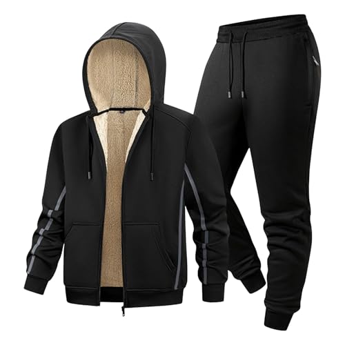 ジャージ メンズ 上下セット ジッパーアウター 裏起毛 トレーナー 防風 防寒 スウェット ゆったり 厚手 暖かい 無地 前開き フード付き あたたかい スウェットパンツ ポケット付き 通勤 通学 普段着 冬服(4XL,ブラック)