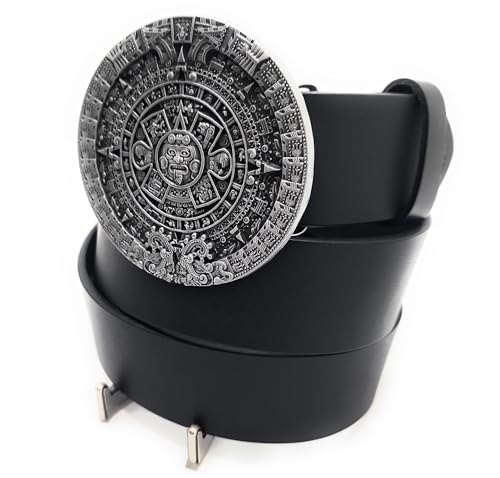 Antique Silver Aztec Calender Buckle & Genuine Cow Leather Belt Combo3