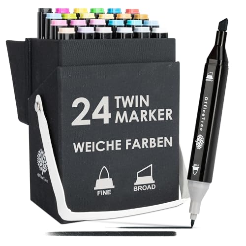 OfficeTree 24 Alkohol Marker - Weiche Farben - Twin Marker Set...