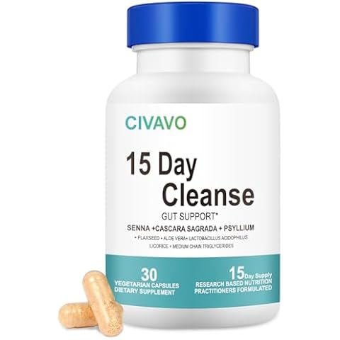 15 Day Gut Cleanse for Women & Men- Gut and Colon Support- Probiotics& Psyllium Husk Cleanse Bowel Dissolving Capsules, Dietary Supplement (30 Capsules) Cover