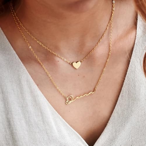 Custom Layered Name Necklace Personalized with Heart 18K Gold Plated Customized Nameplate Necklace Gifts for Women2