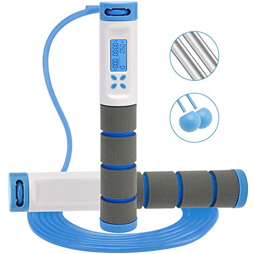 TOQIBO Cuerda para Saltar, Velocidad Cuerda de Salto con Contador y Medidor de Calorías, Longitud Ajustable 2 Formas de Entrenamiento Fitness en Casa, Oficina o Gimna