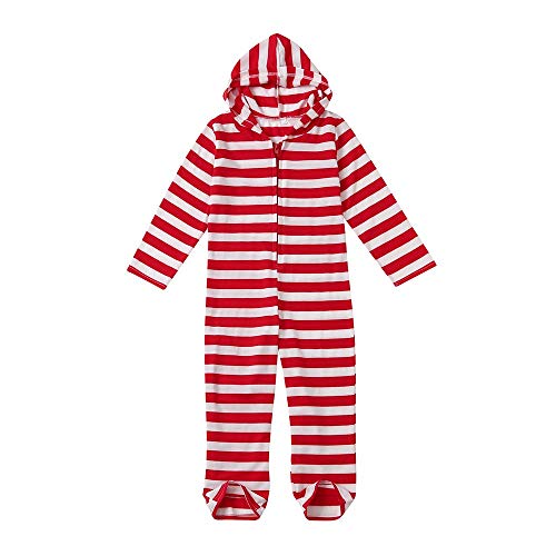 Fxbar Christmas Hooded Striped Jumpsuit Christmas Interactive Parent-Child Set Clothes Perfect for Christmas (Kids Red,90)