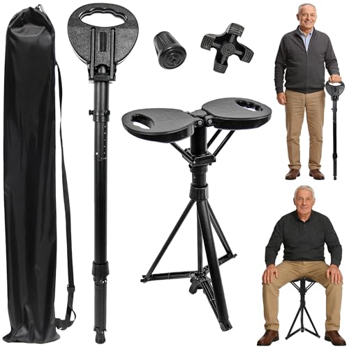 ALEVMOOM Walking Cane with Seat 2-in-1 Cane Stool for Adults, Aluminum Walking Stick with Seat, Stick Chair Portable Stool for Senior-Black 34-37 in/2.75 LBS
