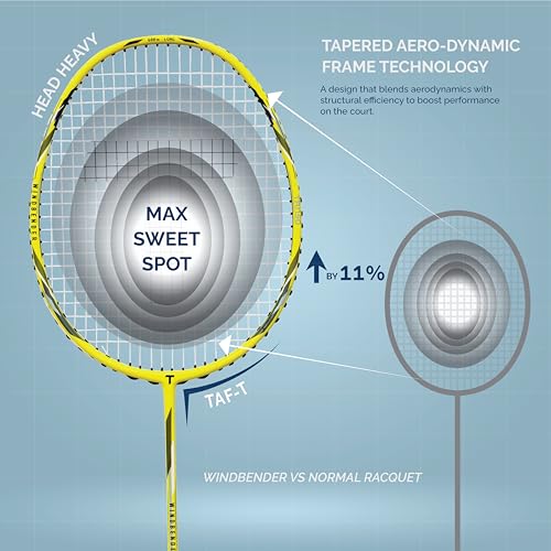Image of TANSO Windbender Full Graphite Ultra Light Weight Badminton Racquet with T-Blast Badminton Kit Bag (32 Lbs Tension, 680 mm Long, 77 Grams, Strung with Premium Strings)