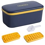 2 Pack Silicone Ice Cube Trays with Bucket Lid Scoop, Morfone Ice Storage Container Bin Box Holder Easy-Release Ice Cube Mold BPA Free 32 Cubes per Tray for Cocktail, Whiskey, Baby Food, Freezer